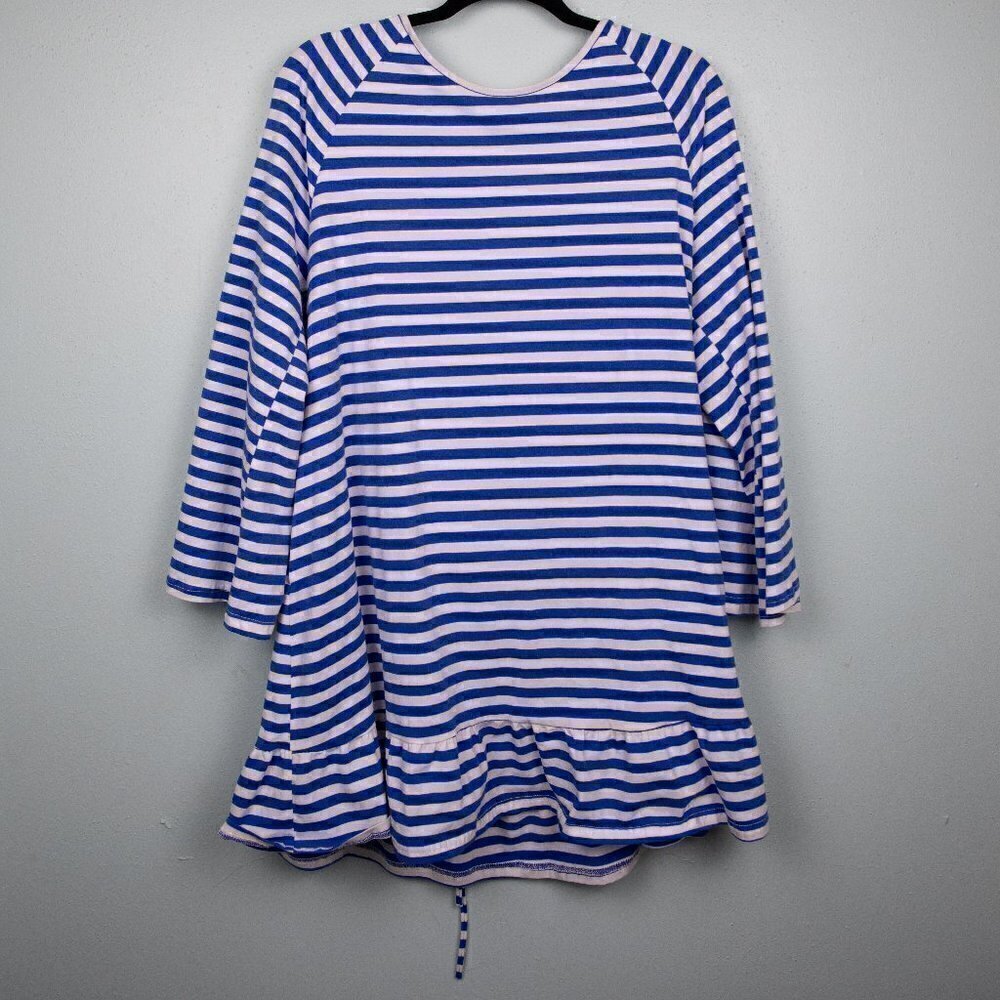 Blue and white stripe with pom pom detail coverup dress-L